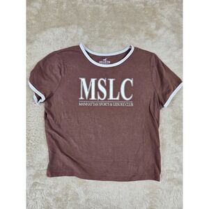 Hollister MSLC Manhattan Sports Leisure Club Brown Ringer Tee Top Womens L